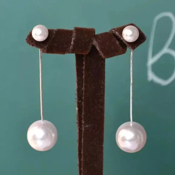 S925 Shell Pearl Long Earrings - Picture 6 of 11